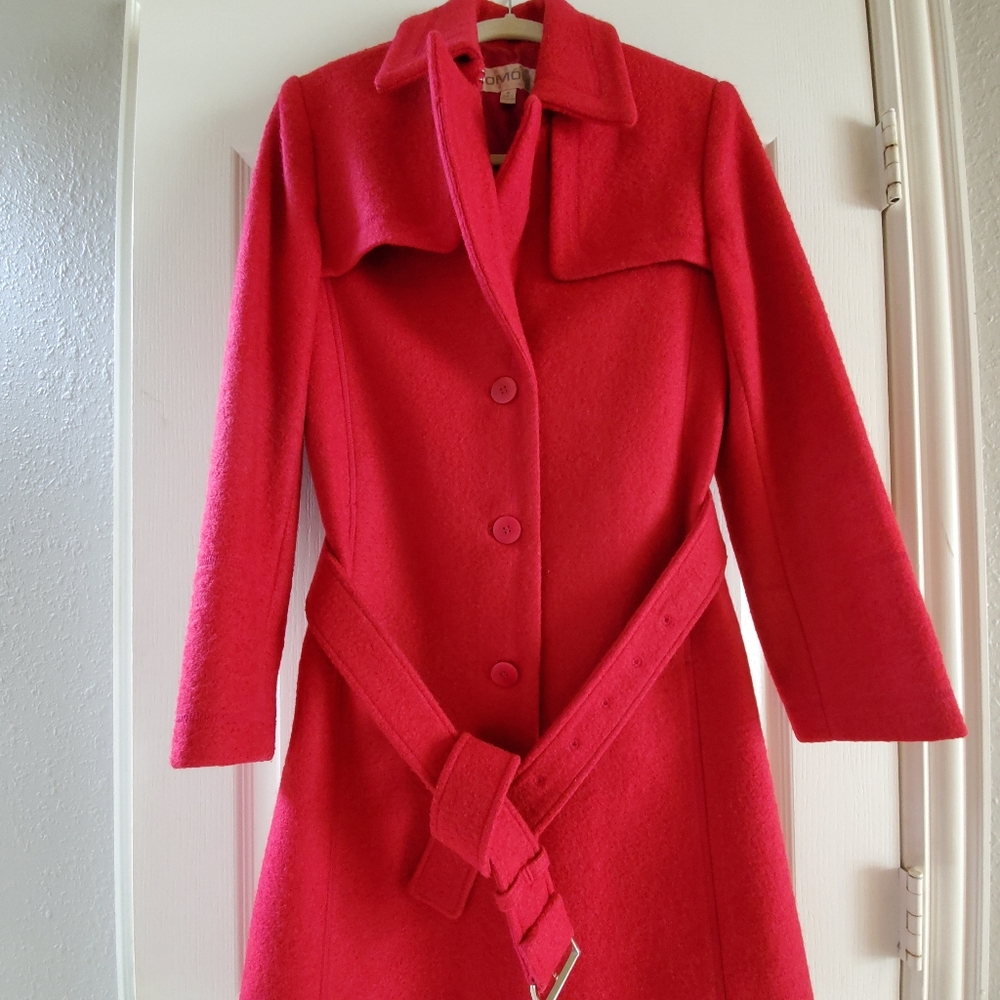Omon Long Red Wool Mohair Dress Coat